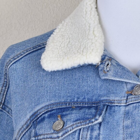 PacSun Sherpa Collar Cropped Trucker Jacket XS - Picture 7 of 8